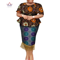 african dresses for women 2 pcs set dashiki print africa dress african clothes bazin tassel riche fashion robe femme wy8055