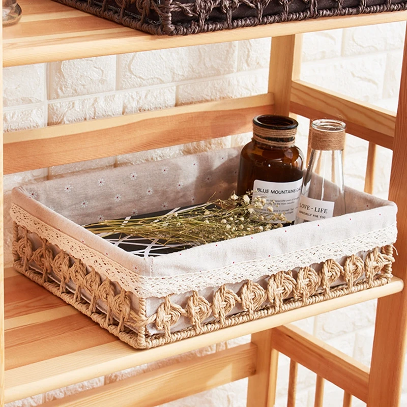 

Hollow Woven Storage Baskets Cloth Art Organizer Basket Large Desktop Sundries Organzier Cosmetics Snack Fruit Storage Box