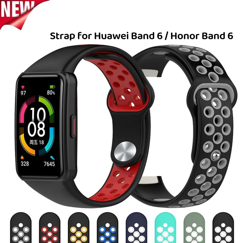 Мягкий силиконовый ремешок для Huawei Band 6, двухцветные умные часы ...