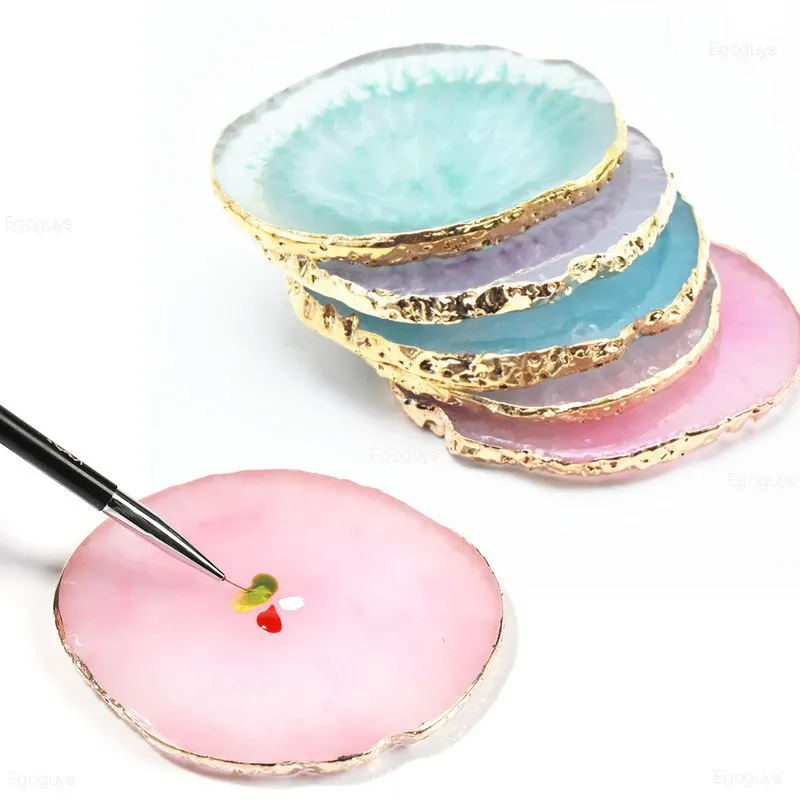 

1PC Round Resin Agate Stone Nail Color Palette Gel Polish Pallet Mixing Drawing Paint Plate Pad Manicure Nail Art Display Shelf