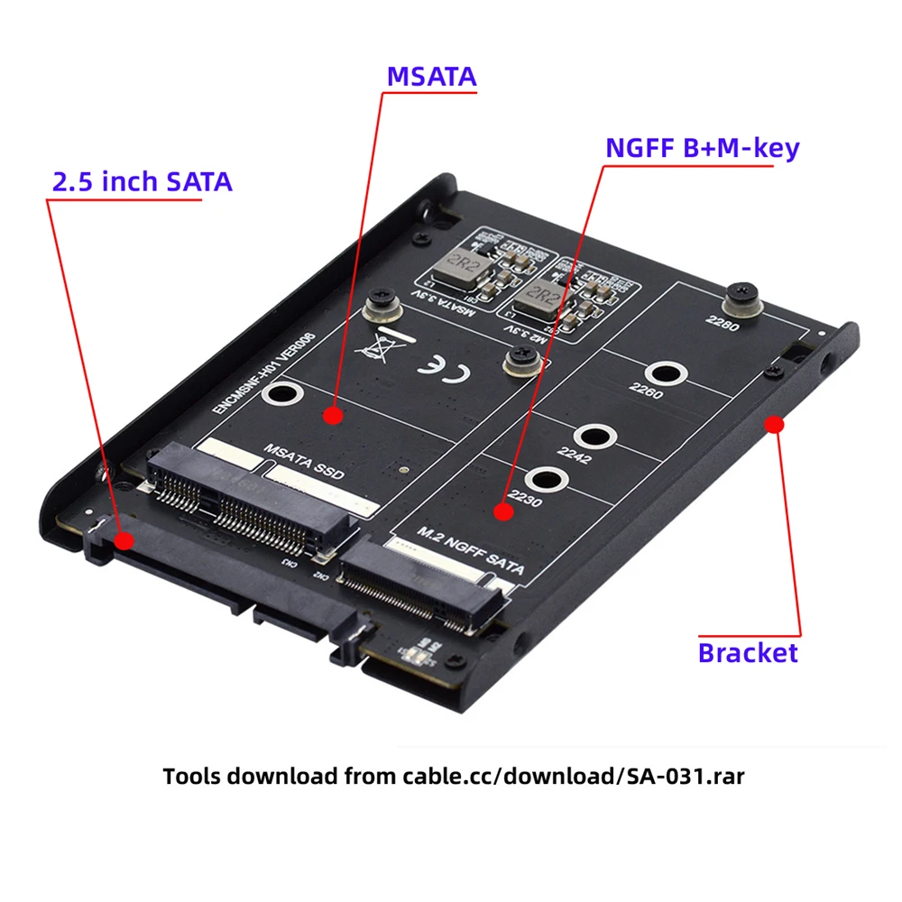 

Xiwai 2 IN 1 MSATA ＆ M.2 NGFF SATA SSD to 2.5" SATA JBOD Raid0 Span Bridge HDD Disk Drive Enclosure