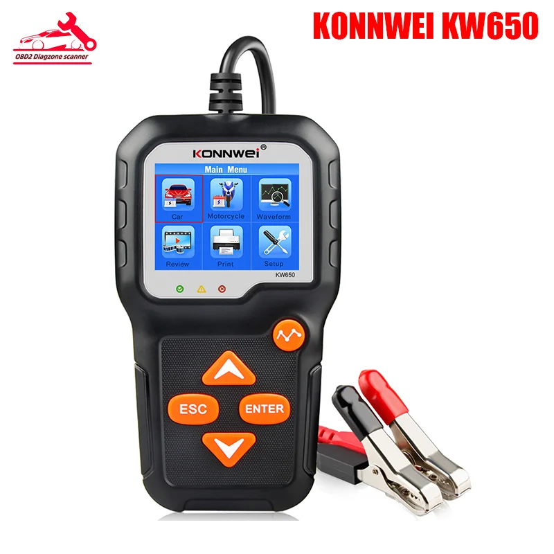 

KONNWEI KW650 Car Motorcycle Battery Tester 12V 6V 100-2000 CCA Battery System Analyzer Charging Cranking Test Diagnostic Tools