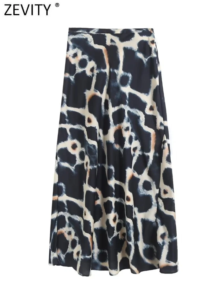 

Новая женская винтажная юбка миди Zevity из мягкого атласа с принтом, Женская шикарная юбка с боковой молнией, модель QUN3448