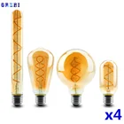 Светодиодная лампа накаливания в стиле ретро, 4 шт.лот, A60, C35, ST64, T45, G80, G95, G125, T1225, 4 Вт, E27, 220 В, Светодиодная лампа накаливания 2200K с теплым желтым светом