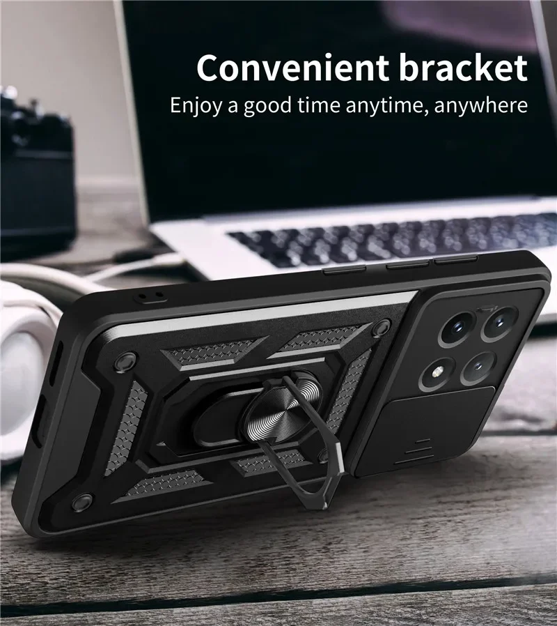 Противоударный бронированный чехол слайд-линзой для Xiaom Poco X6 X5 X4 GT X3 Pro с магнитным