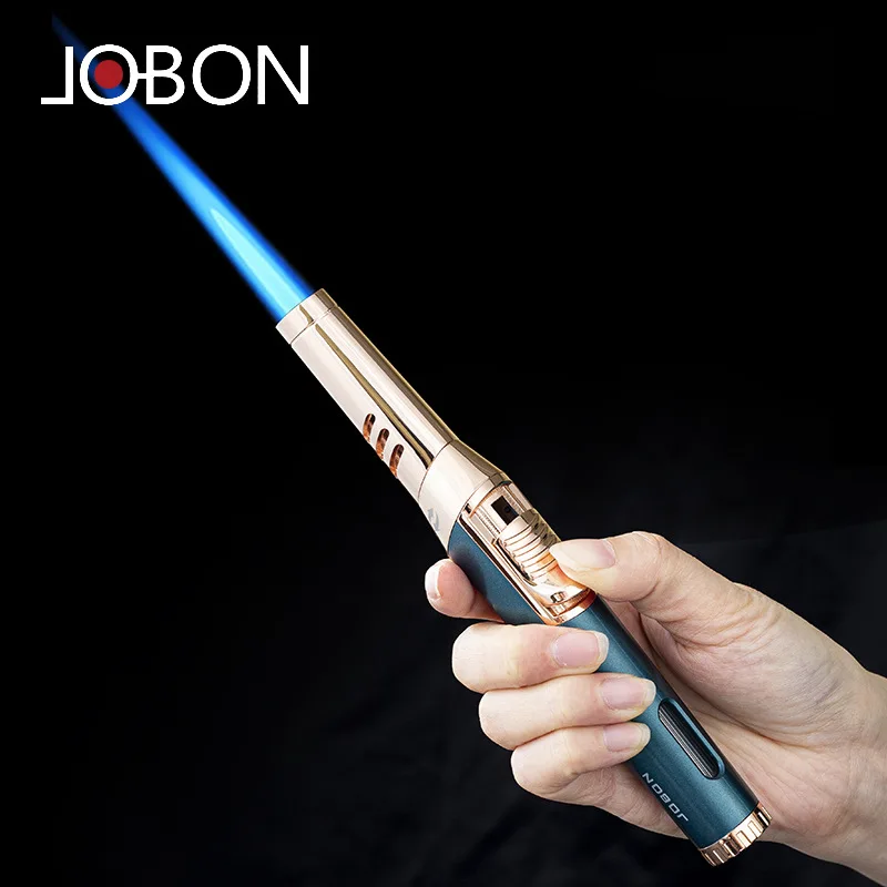 JOBON New Outdoor BBQ Inflatable Lighter With Visible Window Rotatable Elbow Cigar Accessories Butane Lighters Kitchen Gadget