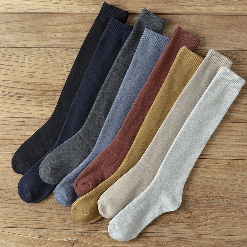 Winter Men's Warm Knee Socks Thick Harajuku Retro Casual Long Terry Cotton Socks Men 3 Pair