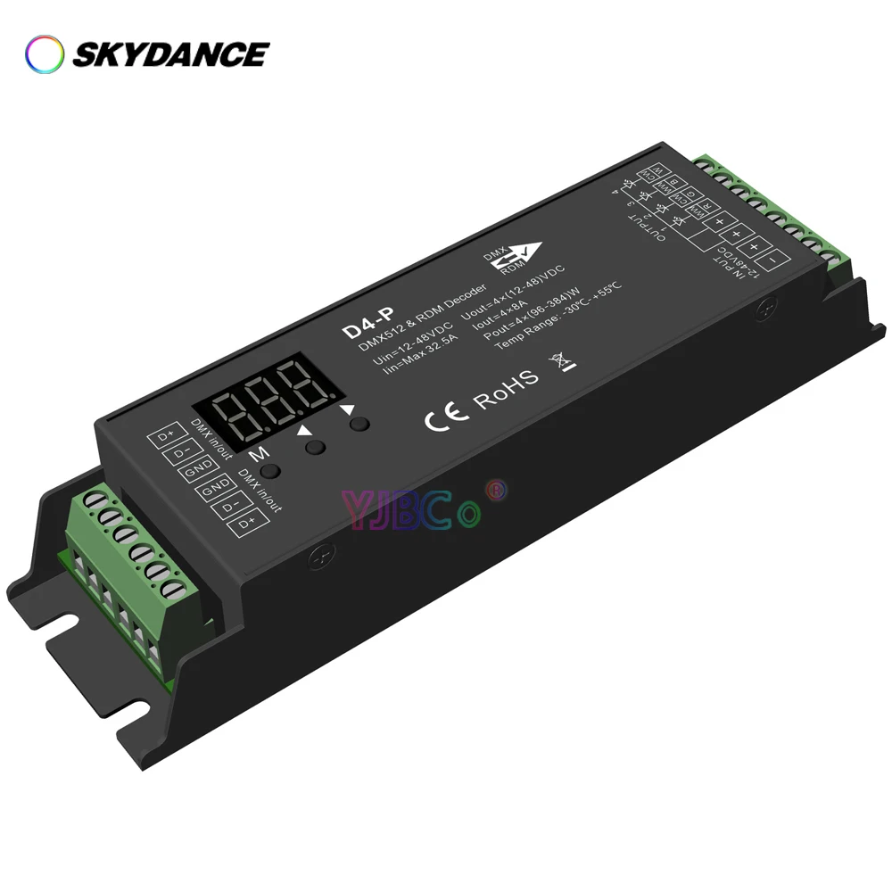 

Skydance 4 Channel CV DMX512 Decoder D4-E/D4-P 12V-48V 24V 32.5A 4CH RDM RJ-45 DMX signal controller RGBW LED Strip dimmer