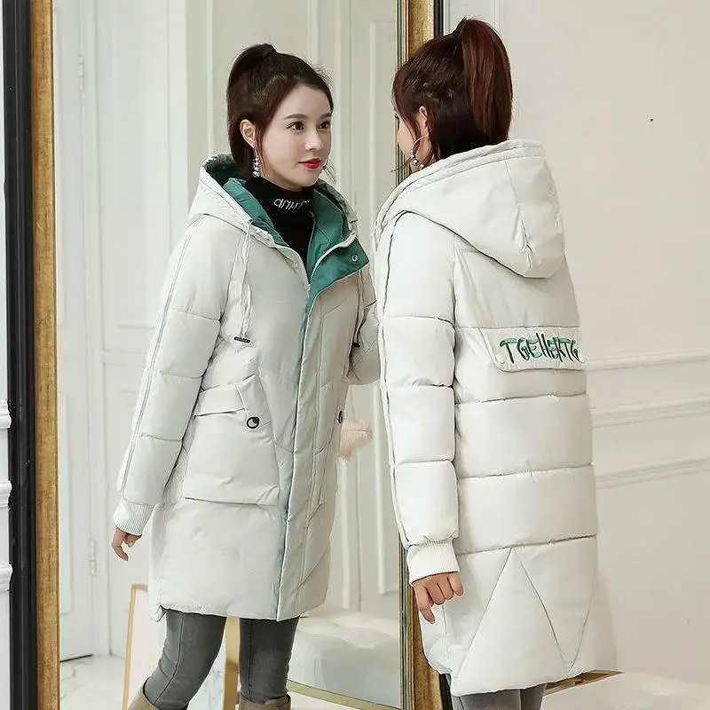 New Korean Winter Down Cotton Jacket Women's Medium Long Loose Hooded Warm Coat Thickened Student Padded Parkas Snow Wear