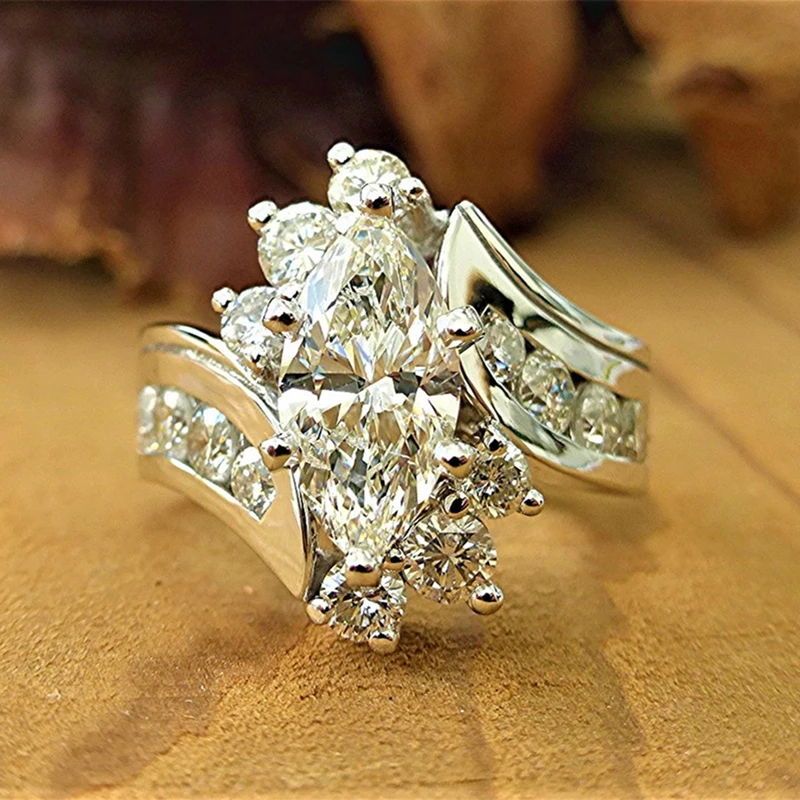 

Brilliant White Cubic Zirconia Diamond CZ Stone Rings For Women Wedding Engagement Jewelry Banquet Party Ring