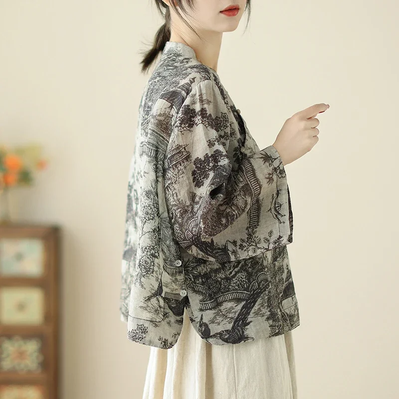 Модифицированный женский топ Hanfu из тонкой рами в китайском стиле свободные