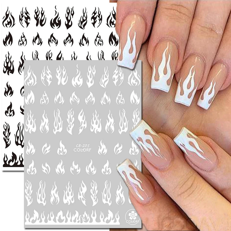 Nail Art Decals Black White Gold Silver Flames Back Glue Nail Stickers Decoration For Nail Tips Beauty