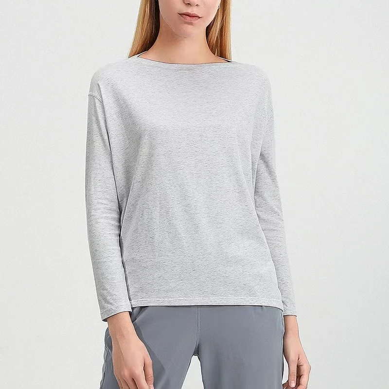 Lulu Action Summer New Breathable Comfortable Sports Solid Color Round Neck Long Sleeve Gym Running Fitness Dance Loose Yoga Top