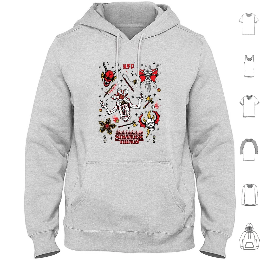 

4 толстовки с коллажем с длинным рукавом, Эдди мунсон, демогурон, демогурон, Череп, меч, маза, топор D20, пятое солнце