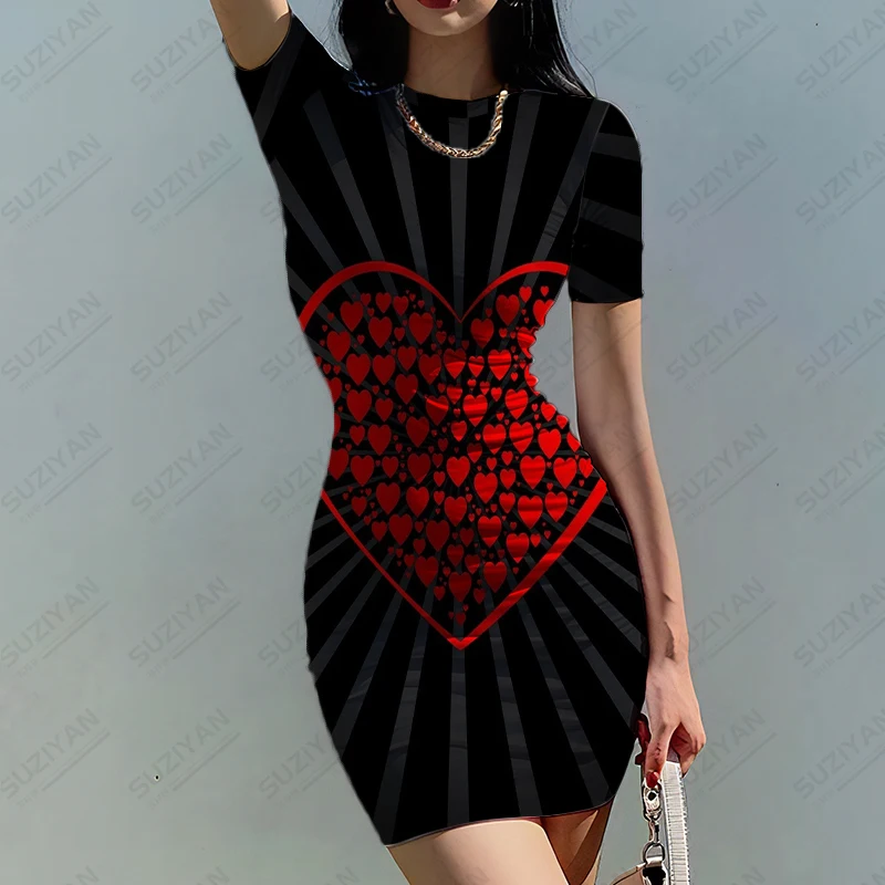 

2023 New Ladies Summer Tight Dress 3D Love Print Dress Sexy Exquisite Dress Ladies Slim Tight Skirt Simple and Comfortable Dress