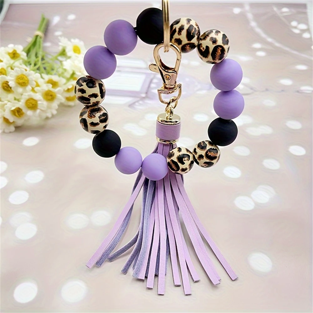 czołowa bransoletka z akrylowym nadrukiem w panterkę zawieszkami ze skóry PU do modnej biżuterii na nadgarstek dla dziewcząt