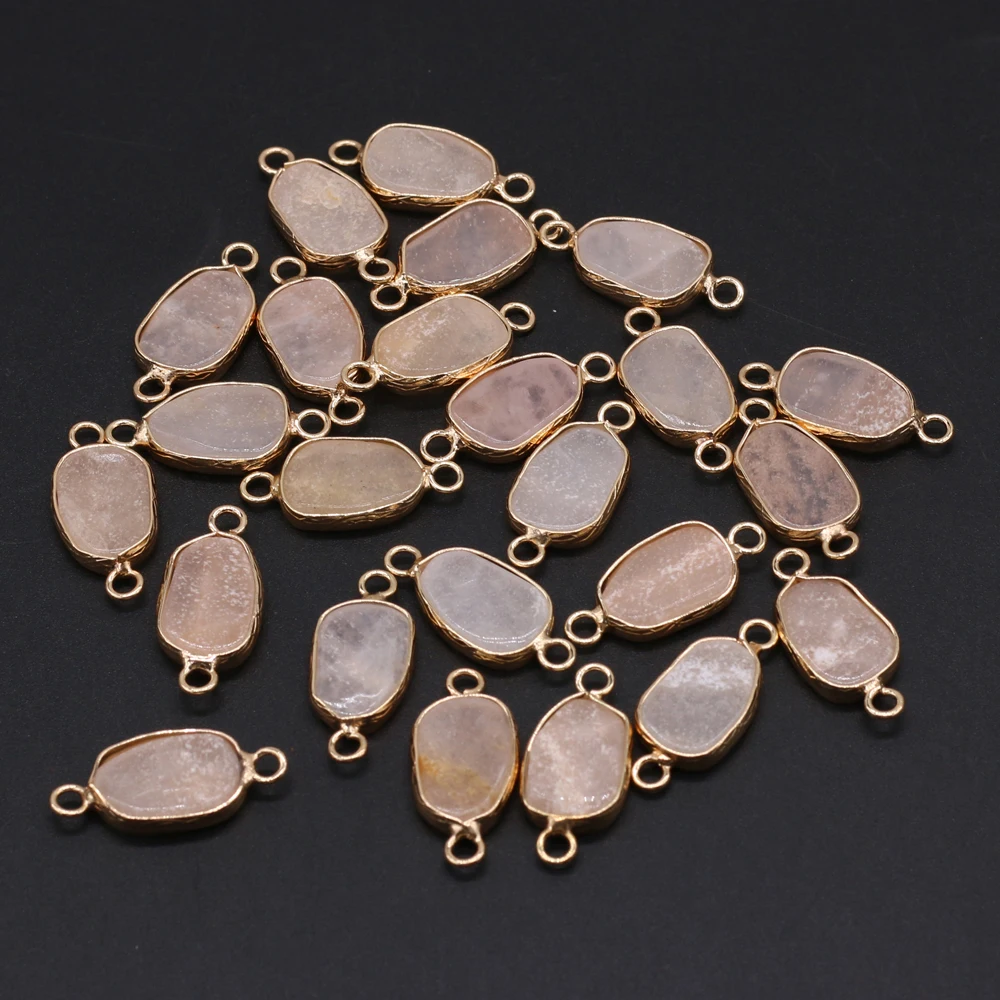 10PCS Wholesale Oval Natural Stone Pink Aventurine Connector Pendant Making DIY Necklace Charm Jewelry Accessory Gift