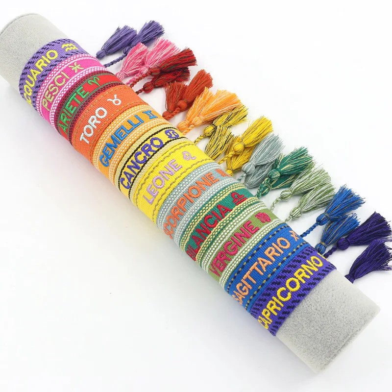 

Bohemia 12 Constellation English Alphabet Embroidery Bracelet For Women Hand Woven Tassel Hand Rope Fashion Jewelry Wholesale