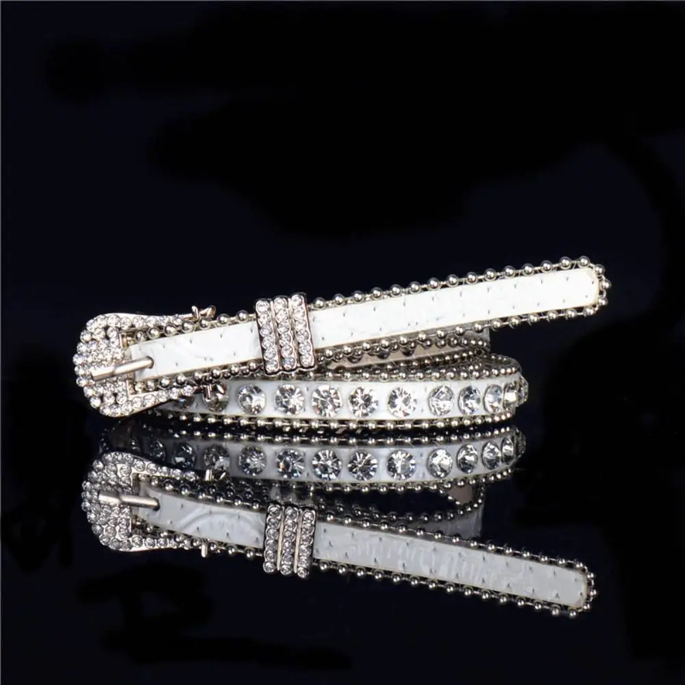 Ремень из искусственной кожи с шипами и кристаллами