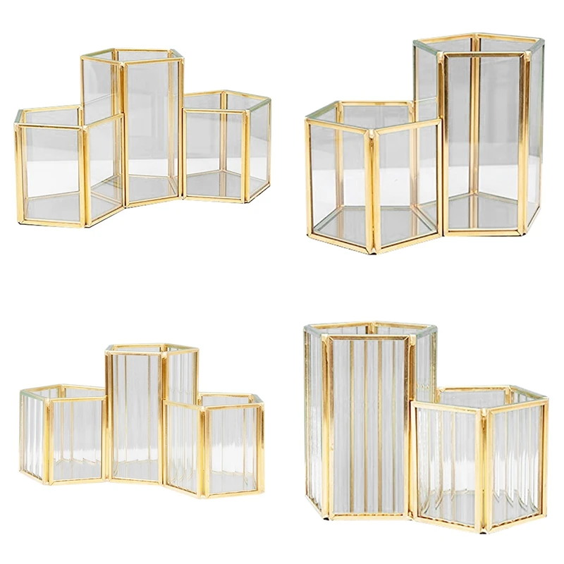 

Clear Glass Brass Makeup Brush Holder Vintage Jewelry Organizer Metal Handmade Art Crafts Makeup Organizer