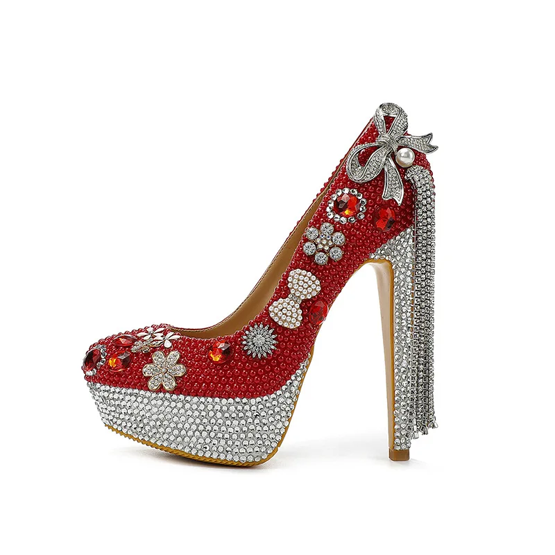 

New Fashion Rhinestones Wedding Women Pumps PU 12CM Thin High Heels Pointed Toe Slip-On Rhinestone Shoes Woman Autumn