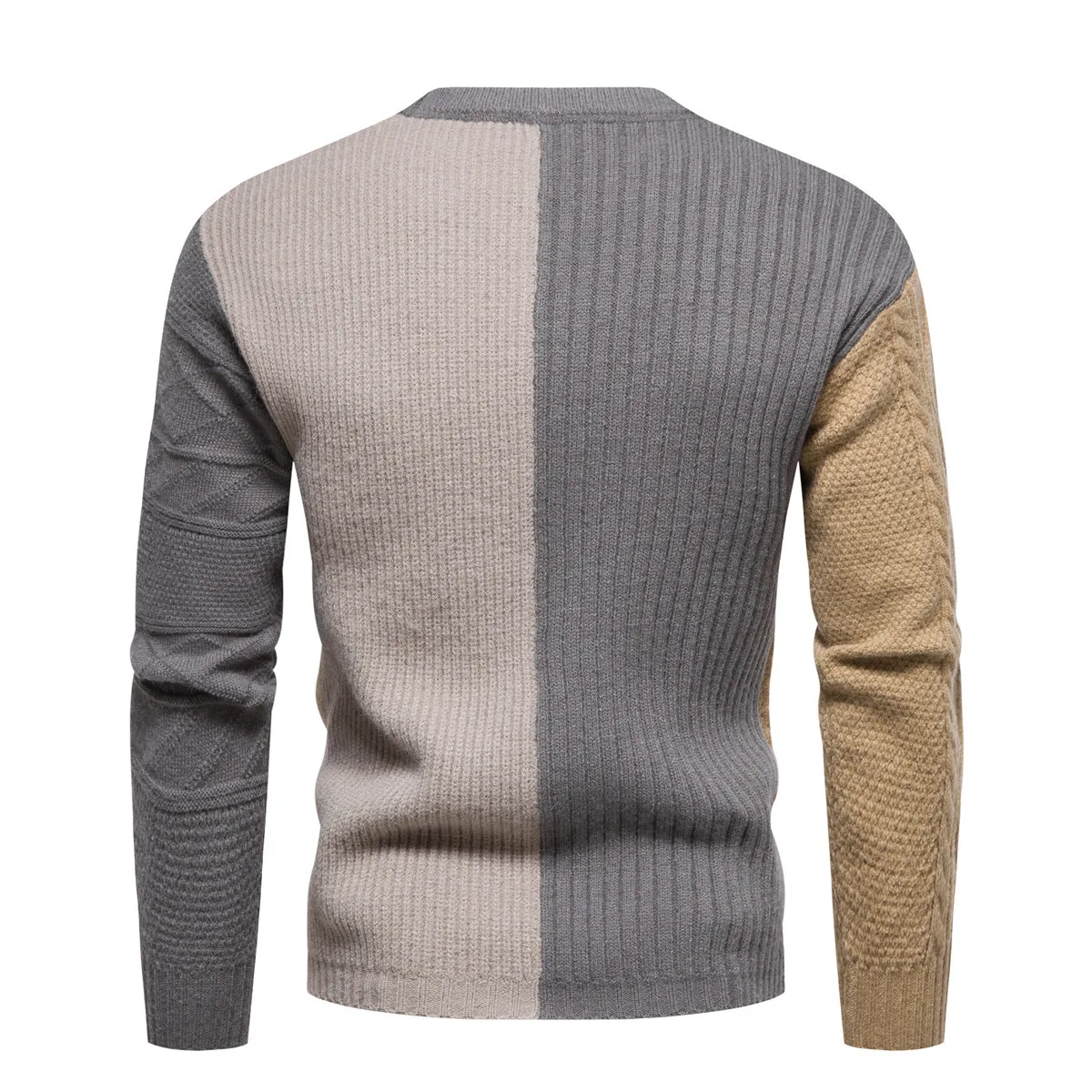 Autumn And Winter New Men's T-shirt Fashion Color-blocking Round Neck Slim Fit T-shirt Bottom Shirt