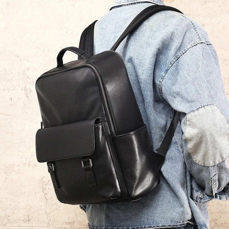 

Large capacity and minimalist fashion brand backpack for men, multifunctional computer bag, leather outdoor travel backpack