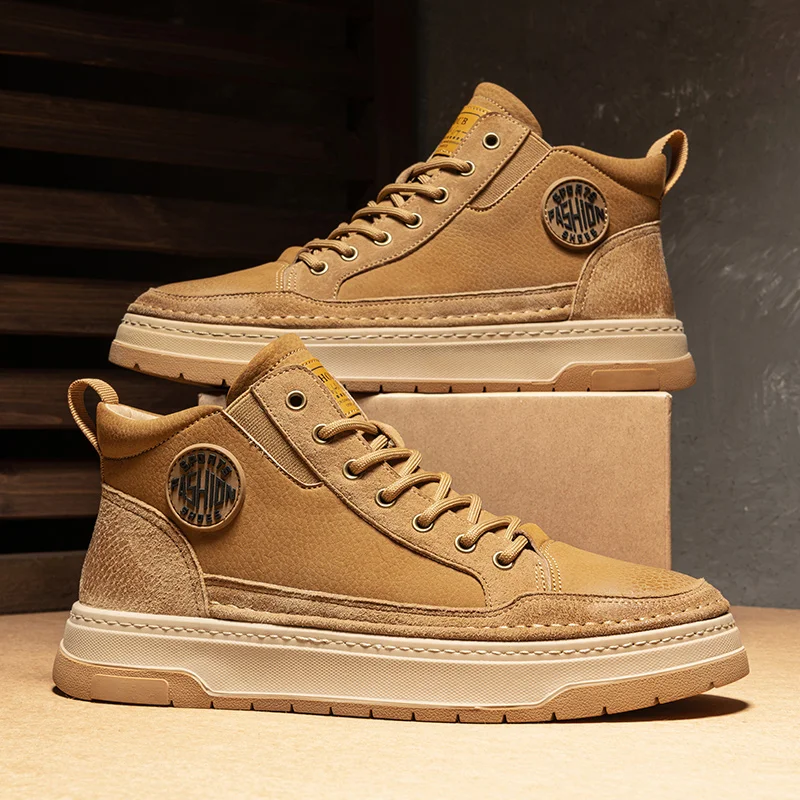 

Мужские ботинки, модная обувь для инструментов, новинка сезона осень-весна 2023, модная кожаная Спортивная повседневная Уличная обувь на шнуровке, мужские высокие кроссовки