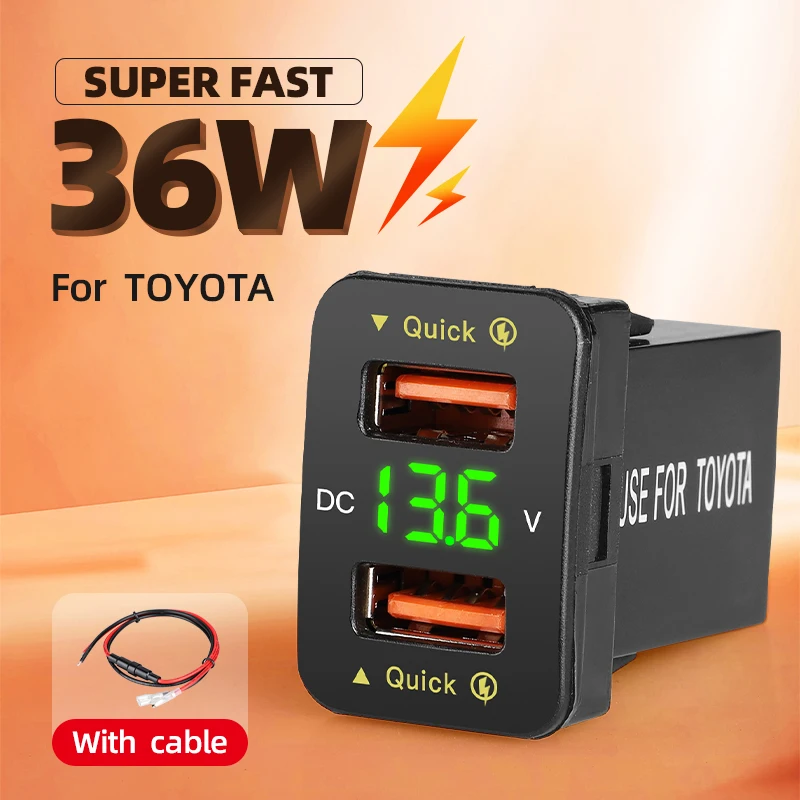 New Dual USB QC Car Socket Charger 12-24V Voltmeter LED Car Accessories Power Adapter For Toyota Quick Charge For Mobile Phone