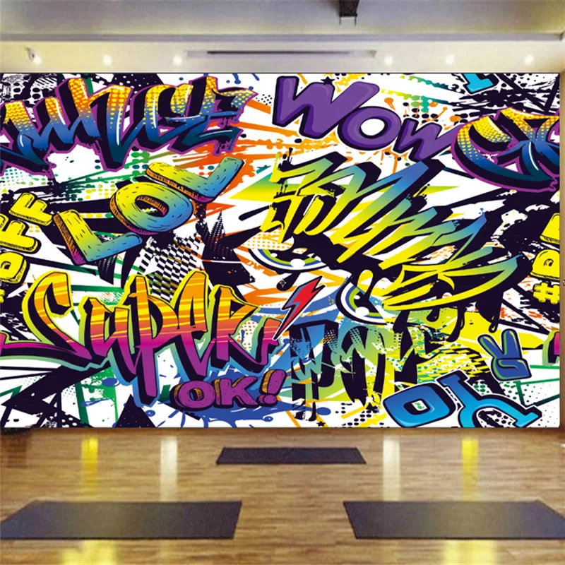 Абстрактный Граффити Стиль Текста Обои 3d с Личностью Уличного Искусства Музыкального Клуба Бара КТВ Обои для Стены 3D