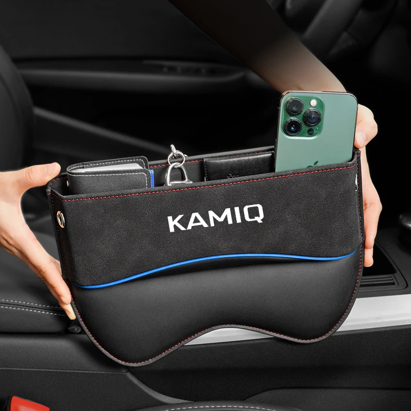 

Органайзер для зазора на сиденье автомобиля, Боковая Сумка на сиденье, запасное отверстие для зарядного кабеля для Skoda Kamiq, подходящий ящик для хранения на сиденье автомобиля, автомобильные аксессуары