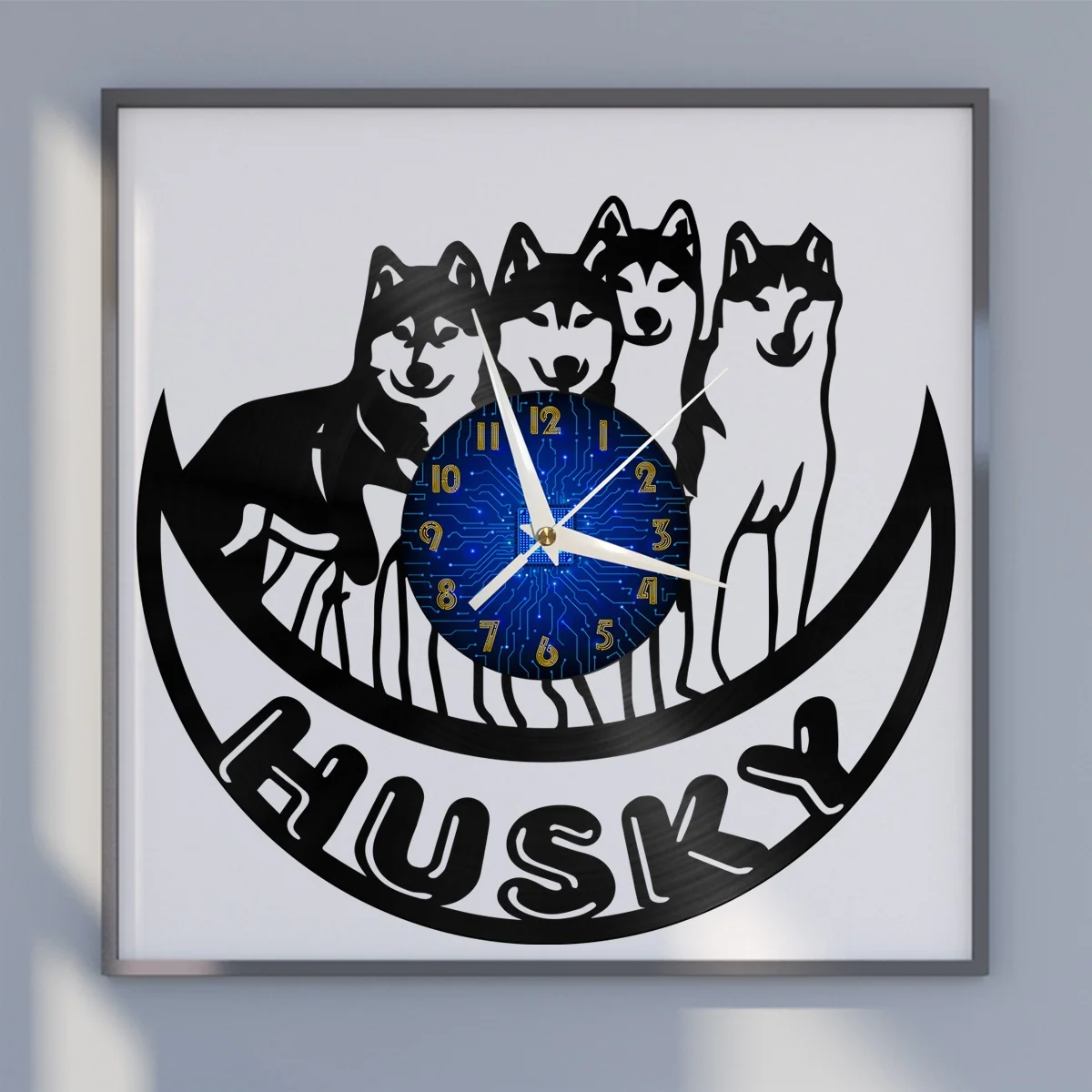 

Four Husky Decor Vinyl Wall Clock, Vinyl Record Clock Wall Art Silent & Non-ticking