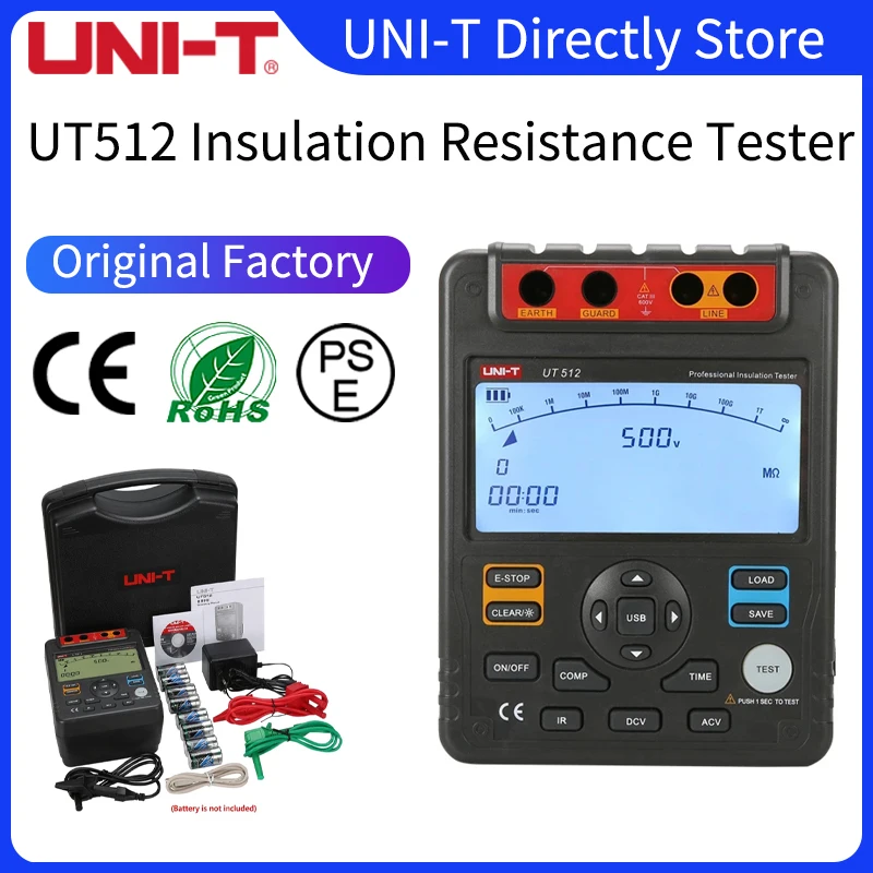 

UNI-T Insulation Resistance Tester Digital Megohmmeter UT512 500V--2500V Megger Earth Ground Ohm Meter AC DC Voltmeter