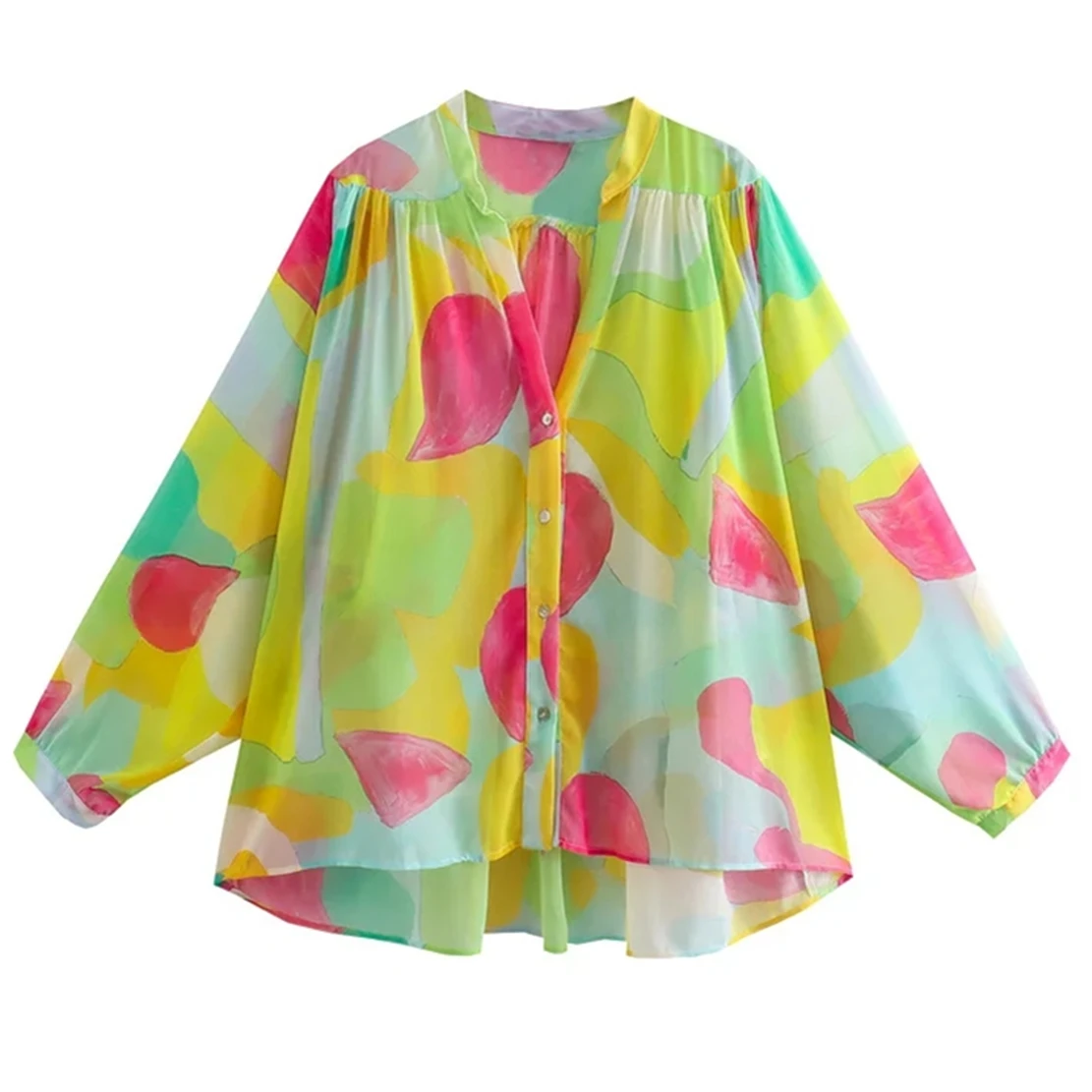 

Женская шифоновая блузка-кимоно с тропическим принтом