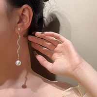 exaggerated gold set rhinestone long pearl drop earrings for women new fashion curve stud earrings jewelry 2022