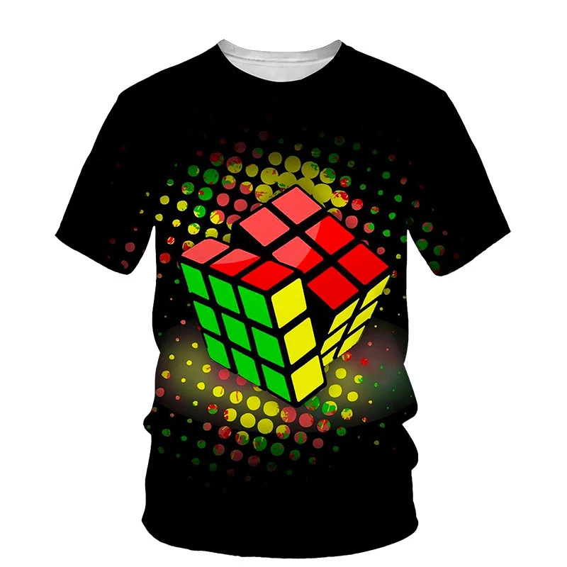 

Футболка мужская с 3D-принтом кубика Рубика, модная Свободная рубашка с круглым вырезом и коротким рукавом, стильный Повседневный Топ в стиле хип-хоп, на лето