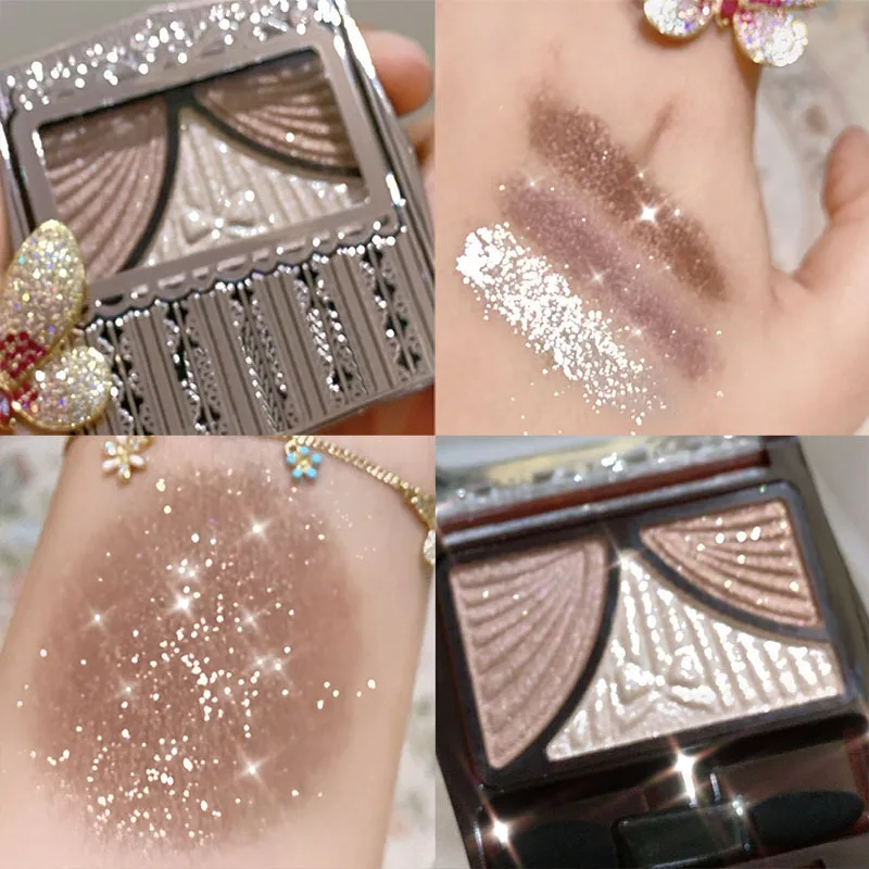 

3 Colors Pearly Eyeshadow Palette Bright Matte Shimmer Crystal Bow Tie Glitter Eyeshadow Waterproof Lasting Pigment Eye Makeup