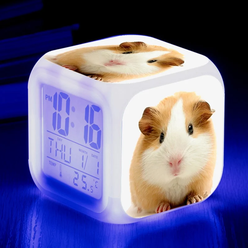 Led 7 Color Flash Luminous Nightlights Table Desk Lamps Hamster Clocks Kids Watches Gifts