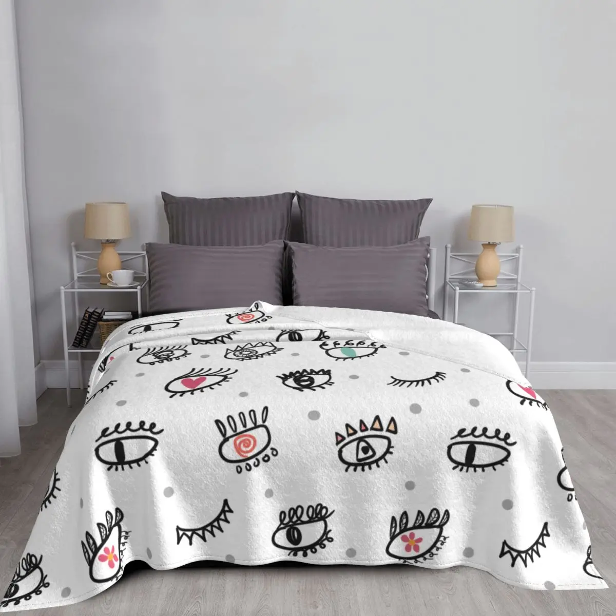 Красивое вязаное одеяло с изображением ресниц Морской глаз фланелевое в стиле