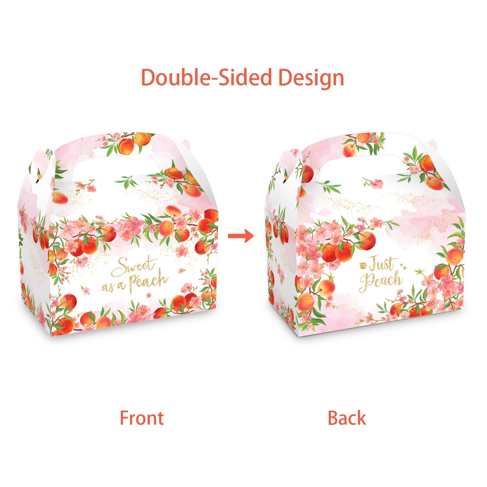 

DD174 4Pcs Baby Girl Fruit Sweet Peach Flowers Birthday Party Paper Portable Packing Gift Boxes Baby Shower Party Decorations