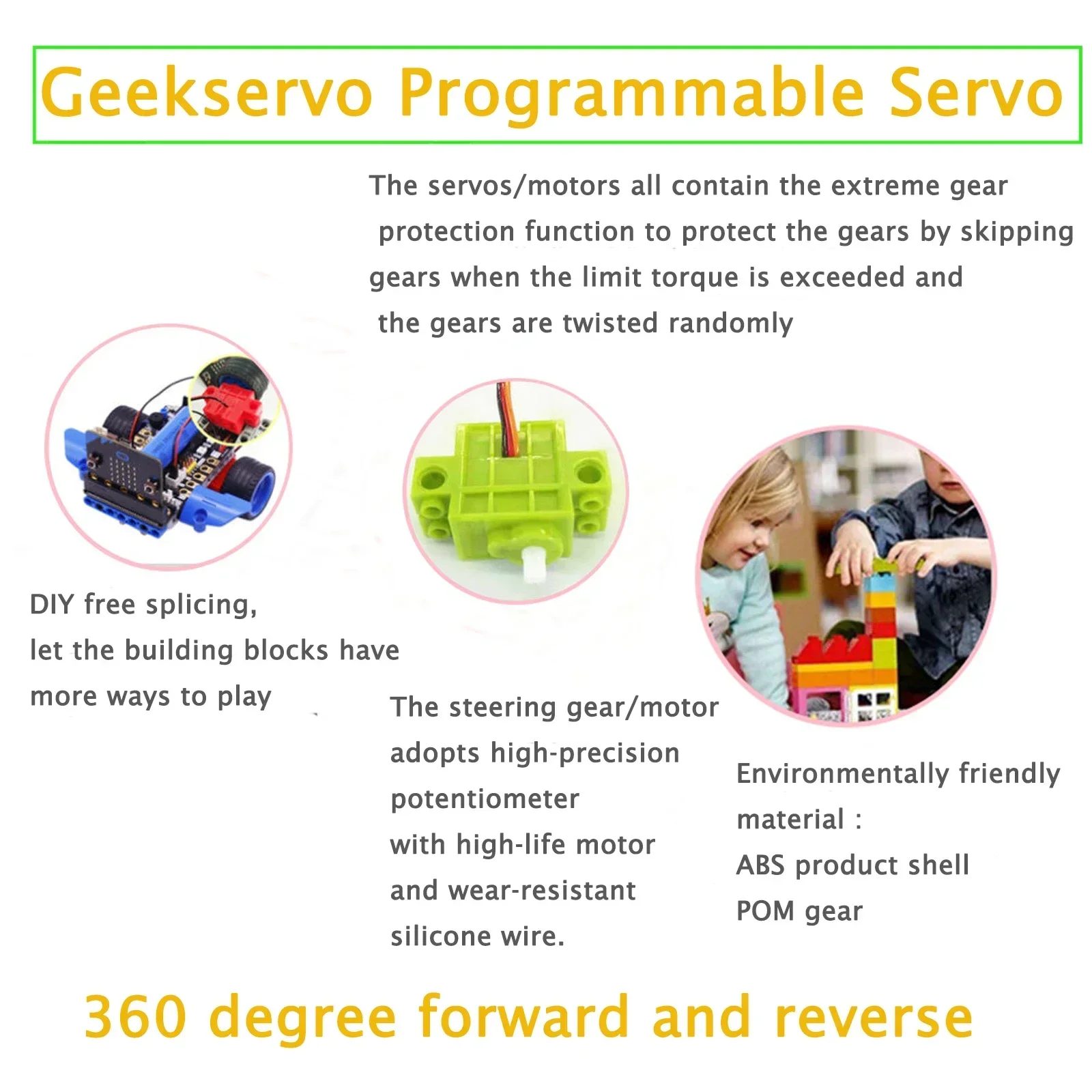 Фото 4 шт. Geekservo 360 °   Программируемый серводвигатель с непрерывным вращением для строительных роботов, умных машинок и игрушек №1