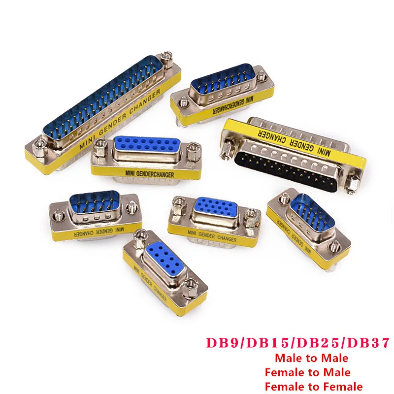 

2Pcs DB9/DB15/DB25/DB37 MINI Gender Changer Adapter RS232 Com D-Sub to Male Female VGA Plug Connector DP9 DP15 DP25 DP37Pin
