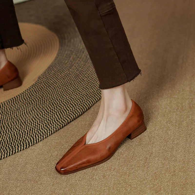 

Туфли-лодочки Osunlina женские в стиле ретро, натуральная кожа, квадратный носок, без застежки, мягкие лоферы из овчины, обувь на толстом каблуке ручной работы, весна 2023