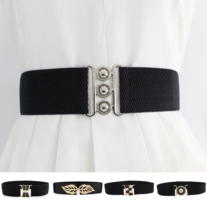 

Black Women Wide Waist Elastic Stretch Belt Cinch Waistband Fashion Cummerband Strap Belt Waist Female Buckle Decor Accessories