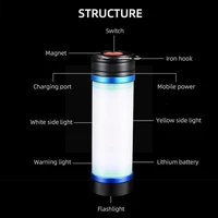 outdoor hanging waterproof led camping light multifunction light flashlight tent light emergency rechargeable usb w6n7