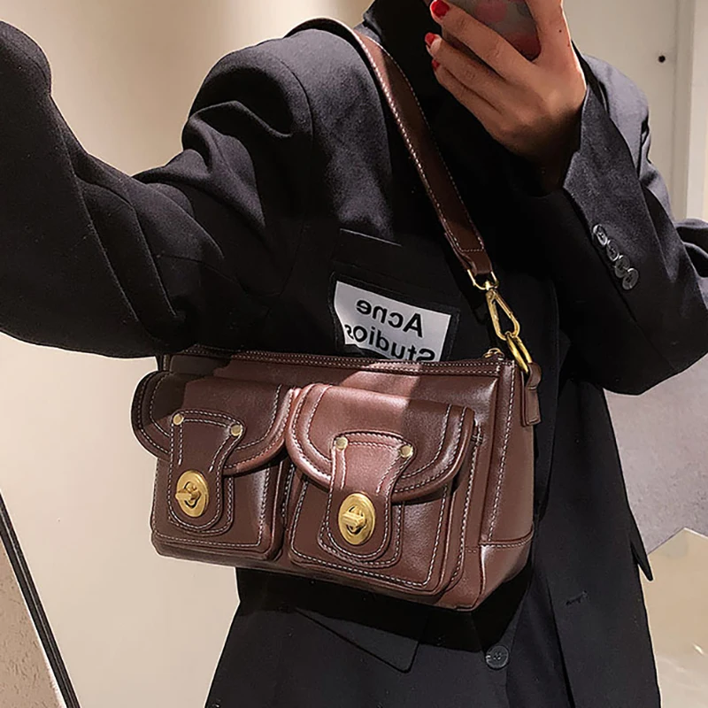 

Richme Vintage PU Shoulder Bags Fashion New Harajuku Women's Bag 2022 Trend Multi Pockets Street Punk Crossbody Bolso Mujer