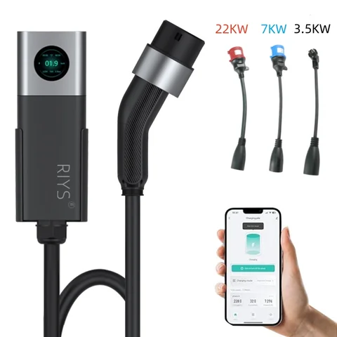 Зарядное устройство RIYS EV Typ2 Кабель 32 А 22 кВт Динамическая загрузка Заготовка EVSE Wallbox Функция приложения 11 кВт 22 кВт Зарядная станция Электромобиль
