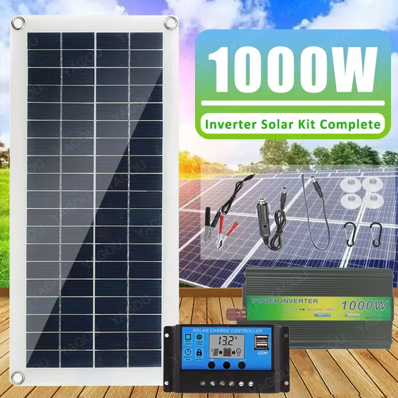 

2023New 1000W Inverter Solar System 30W Solar Panel Kit Complete with Controller 12V Solar Power Battery Charge Set for Home Car