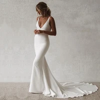 vestidos de novia high grade satin womens wedding dress sexy hip wrap fishtail skirt deep v neck backless s shape long style
