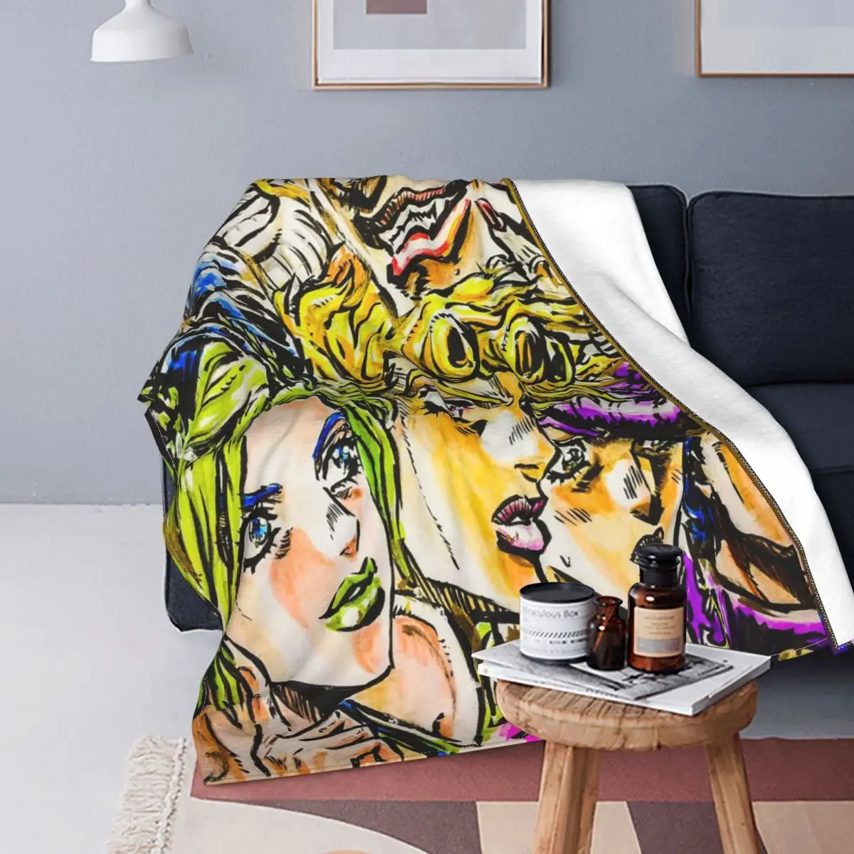 

3D Printed JoJo Bizarre Adventure Fantasy Style Blanket Flannel Anime Manga Color Thin Blanket Sofa Bedroom Bedspread